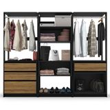 Guarda Roupas Casal Closet Aberto Modulado Com 3 Peças Com 4 Gavetas Preto - Madeirado Batrol Preto