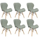 Kit 6 Cadeiras Charles Eames Eiffel Slim Wood Estofada - Cinza