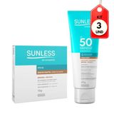 Kit C/03 Sunless Pó Compacto Bronze + Protetor Solar Facial