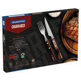 Jogo De Talheres Para Churrasco Tramontina Em Aço Inox Com Cabo Castanho Polywood 12 Peças