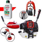 Máquina De Cortar Grama À Gasolina Toyama Rt43-l 2t 43cc 1,7hp Roçadeira Com Lâmina 3 Pontas E Cabeçote Nylon + Óleo Stihl 2t