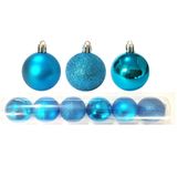 Kit 6 Bolas Natal Mista Glitter, Fosca, Lisa Azul Turquesa 7cm - Master Christmas