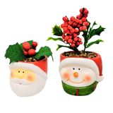 Jogo 2 Mini Vasos Decorativos Cerâmica Natal Papai Noel E Boneco De Neve Folhagens E Berries 13cm - Master Christmas