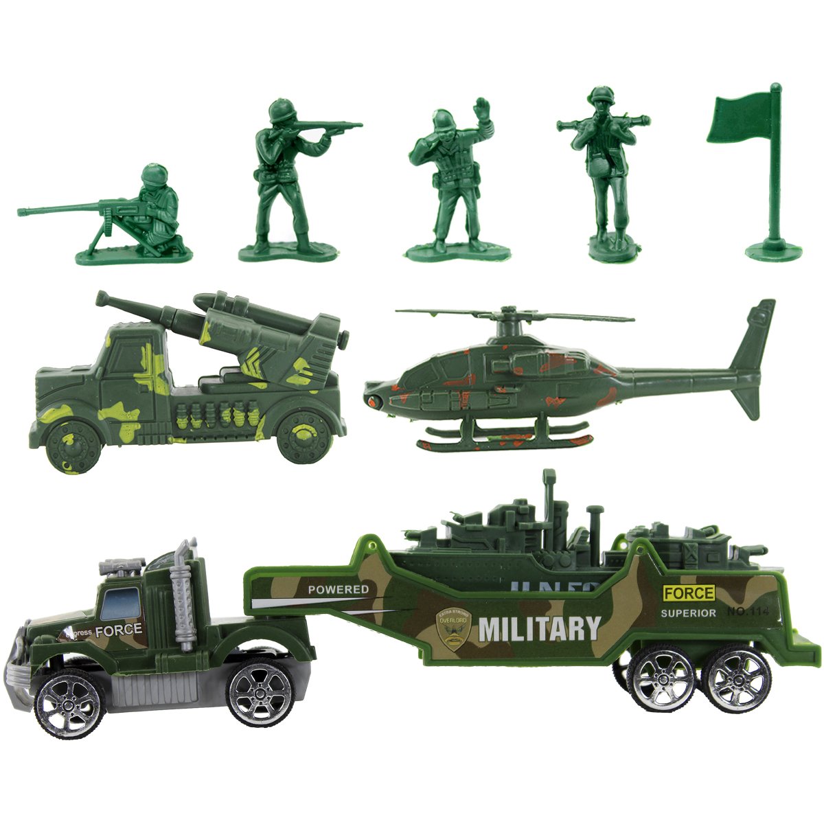 Conjunto Veículos Militares Verdes Miniatura 9 Peças Verde