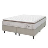 Cama Box Colchão Casal King Molas Ensacadas City Pillow Top 193x203x61cm Bege / Branco Hellen - Suporta Até 110kg Por Pessoa