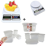 Kit 1 Balança De Cozinha Digital 10kg + Kit Conjunto 10 Potes Recipiente Com Tampa 4 Tamanhos