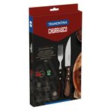 Jogo De Talheres Jumbo Para Churrasco Tramontina Em Aço Inox Com Cabo Castanho Polywood 4 Peças