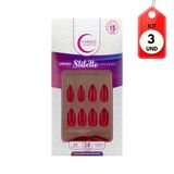 Kit C/03 Fhaces Colors Stiletto Escarlate Unhas Postiças C/28