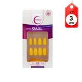 Kit C/03 Fhaces Sun Flower Unhas Postiças Stiletto C/28