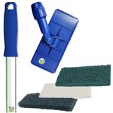 Kit Suporte Limpa Tudo + Cabo 1.4 M + Fibras 1 Verde Multiuso + 1  Verde Pesada  + 1 Macia Branca