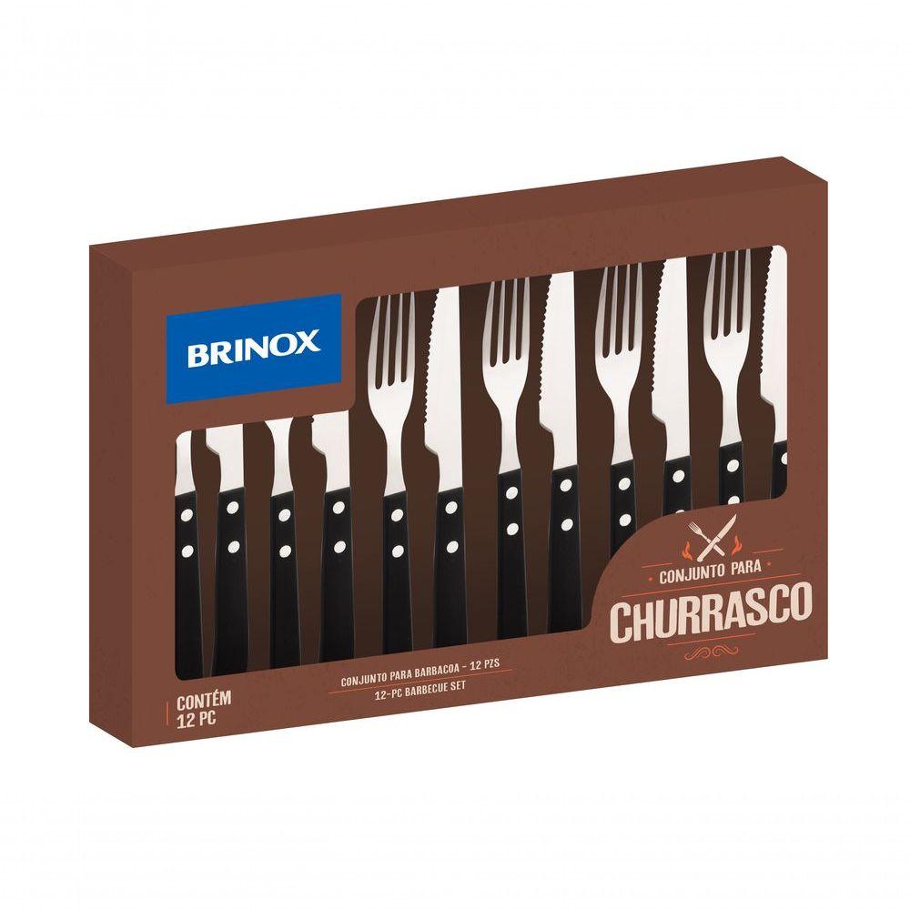 Conjunto De Talheres Para Churrasco 12 Peças Brinox - Preto