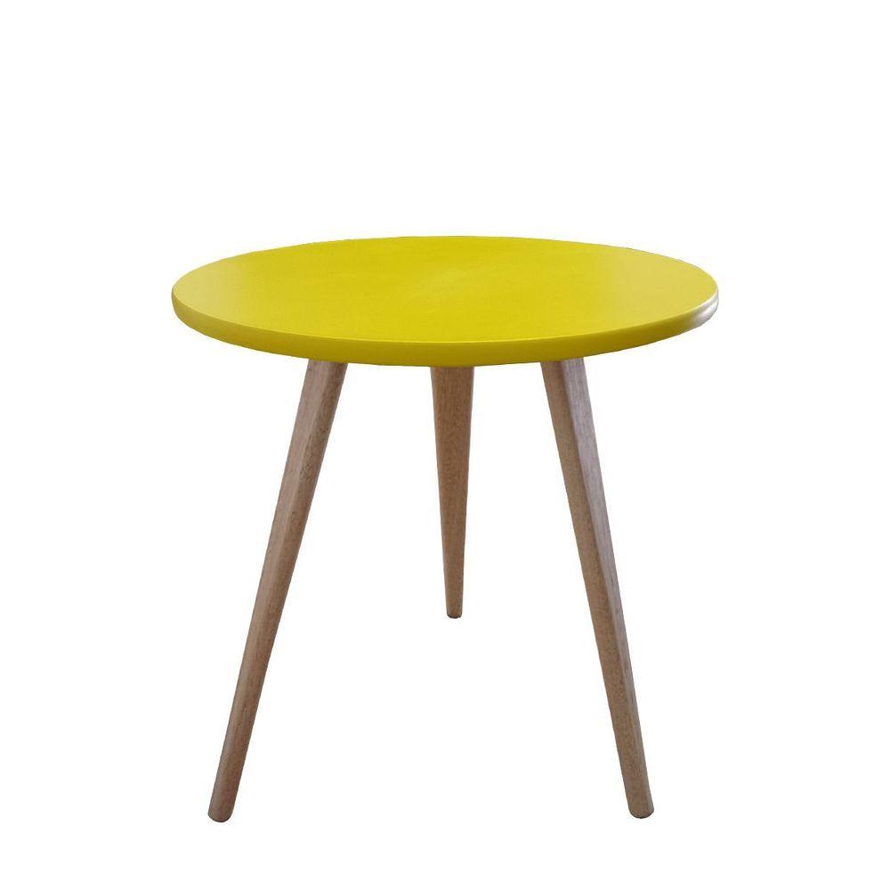 Mesa Lateral De Canto Apoio Redonda Pé Palito Elegance 44 Cm Amarelo