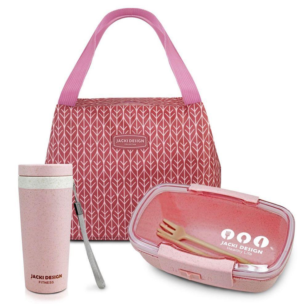 Conjunto Bolsa Térmica Com Pote De Marmita 650ml E Copo Com Tampa De 300ml Rosa