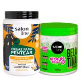 Kit Salon Line Gelatina To De Cacho 550g E Creme Para Pentear Salon Line Super Óleos 1kg