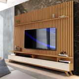 Painel Ripado Com Rack Tv Até 75 Polegadas 2.2 Nature Off White Veridian Jm Móveis