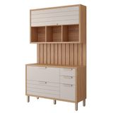 Cozinha Modulada Eloise 3 Peças Com Armário Aéreo, Balcão 120cm E Painel Ripado Freijó/off White - Mgm