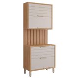 Cozinha Modulada Eloise 3 Peças Com Armário Aéreo, Balcão 80cm E Painel Ripado Freijó/off White - Mgm