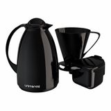 Kit Café Prático Garrafa + Suporte Filtro + Açucareiro Unitermi - Preto