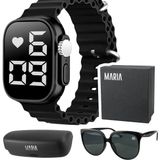 Relógio Digital Feminino + Óculos Sol Proteção Uv + Case +