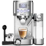 Máquina De Café Expresso Com Vaporizador De Leite Automático E Tanque De Água Removível 1,8l, 110v 1350w, Geek Chef, Prata