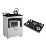 Kit Balcão Salvia Branco E Fogão Cooktop 5 Bocas Tripla Chama Preto Chamalux