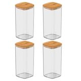Kit Com 4 Potes Herméticos Alimentos Organizador Bambu 340ml