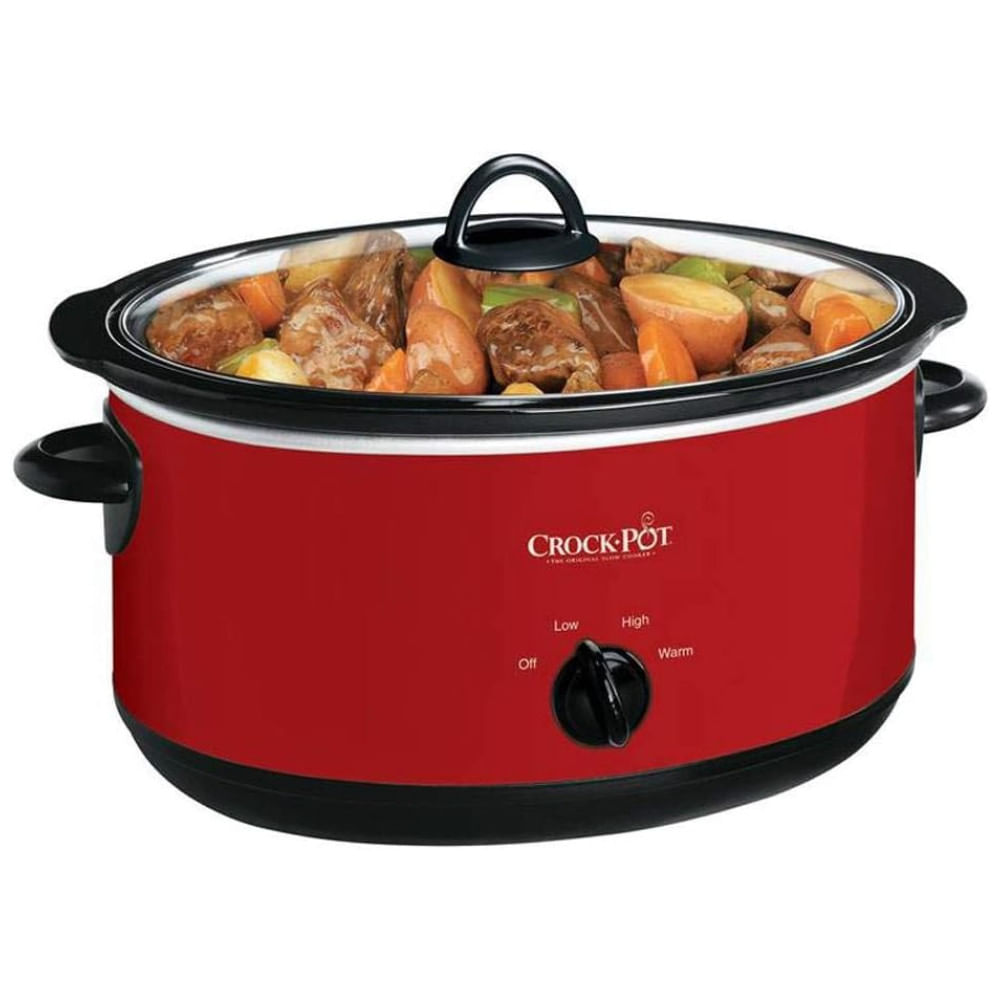 Panela Elétrica 7,4l Com Tampa De Vidro E Controle De Temperatura, 110v 1500w, Crock-pot, Vermelha