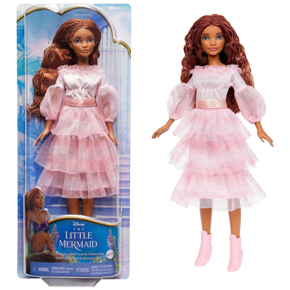 Boneca Ariel Celebration Com Cabelo Ruivo E Vestido Rosa, Inspirada No Filme A Pequena Sereia Da Disney, Mattel