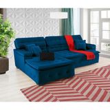 Sofá Retrátil E Reclinável Com Chaise Orlando 2.20x2.10m- Sofisticato-azul