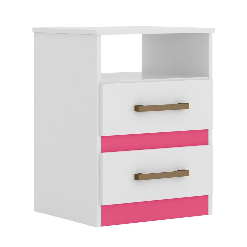 Mesa De Cabeceira Apolo 2 Gavetas Color Flex Branco/rosa - Moval