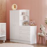 Guarda-roupa Com Cômoda 3 Gavetas Doce Sonho Branco