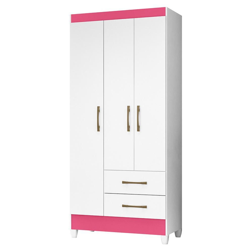 Guarda Roupa Solteiro Lima 3 Portas E 2 Gavetas Branco/rosa - Moval