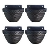 4 Vasos De Parede Rattan 3 Litros Para Jardim Varanda Preto