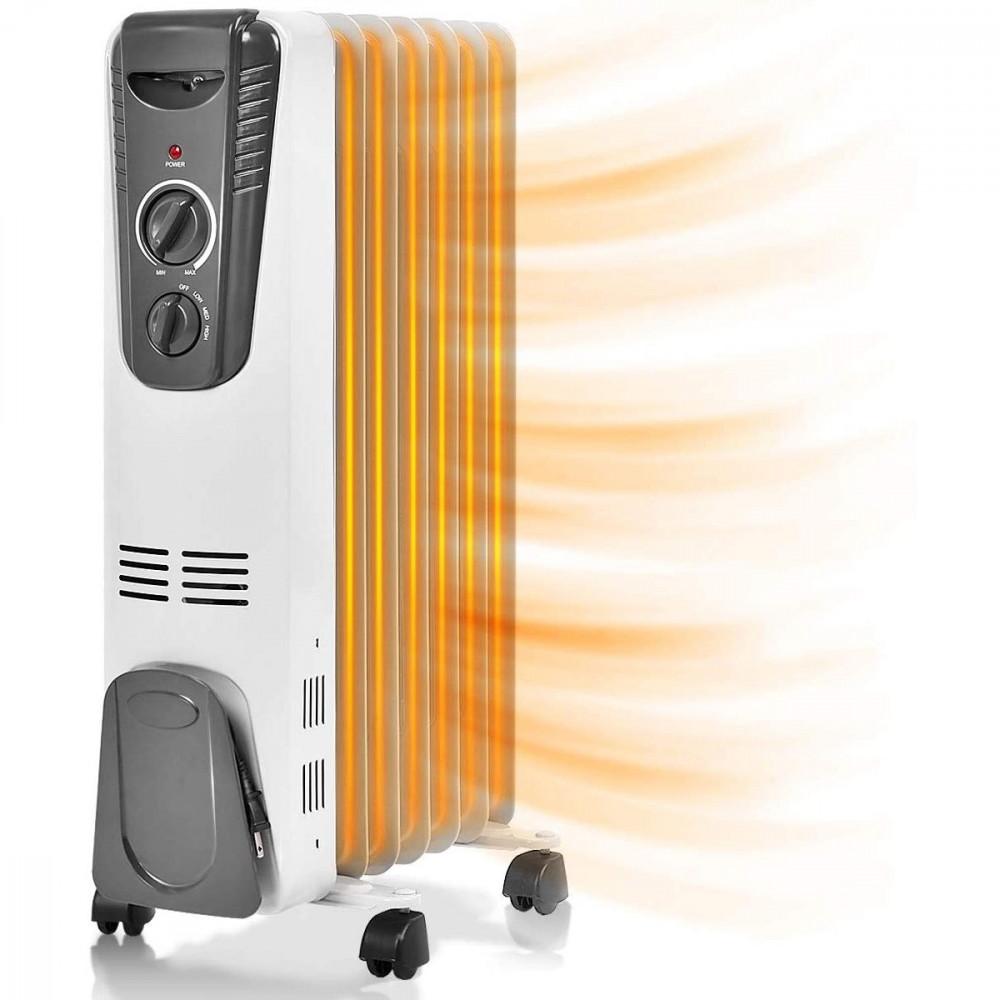 COSTWAY Aquecedor Elétrico a Óleo, com termostato e proteção contra super aquecimento,600W/900W/1500W.