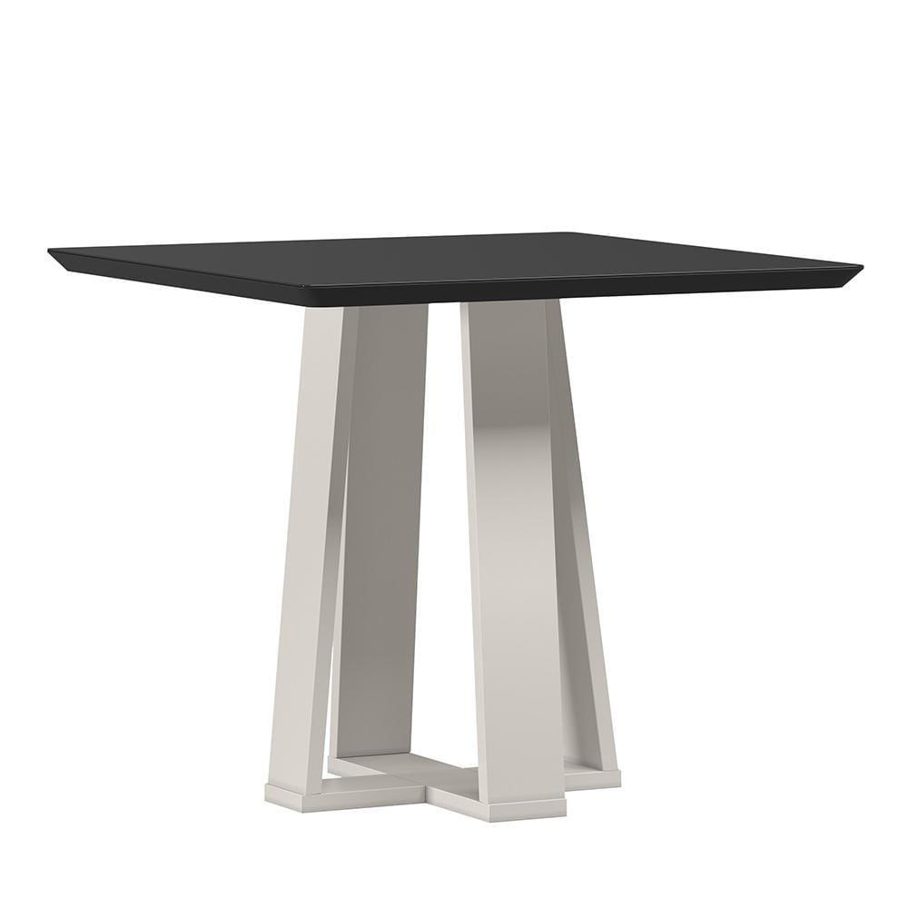 Mesa De Jantar Valencia 90x90 Off White/preto Tampo Em Mdf Com Vidro - New Ceval