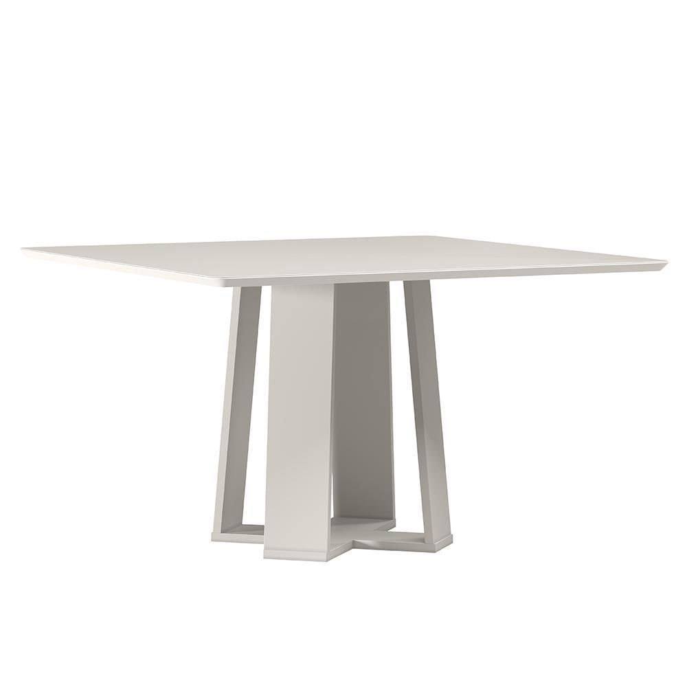 Mesa De Jantar Valencia 135x135 Off White Tampo Em Mdf Com Vidro - New Ceval