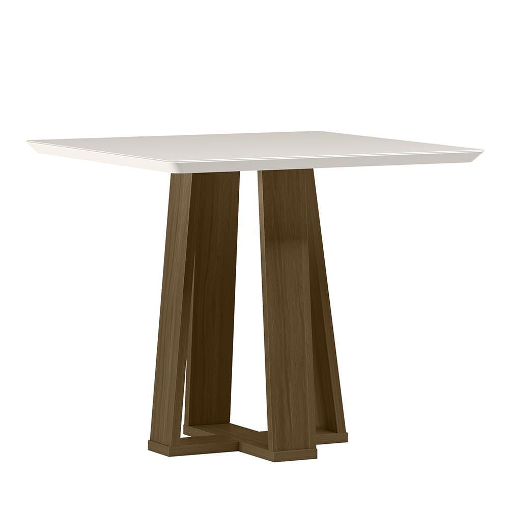 Mesa De Jantar Valencia 90x90 Imbuia/off White Tampo Em Mdf Com Vidro - New Ceval