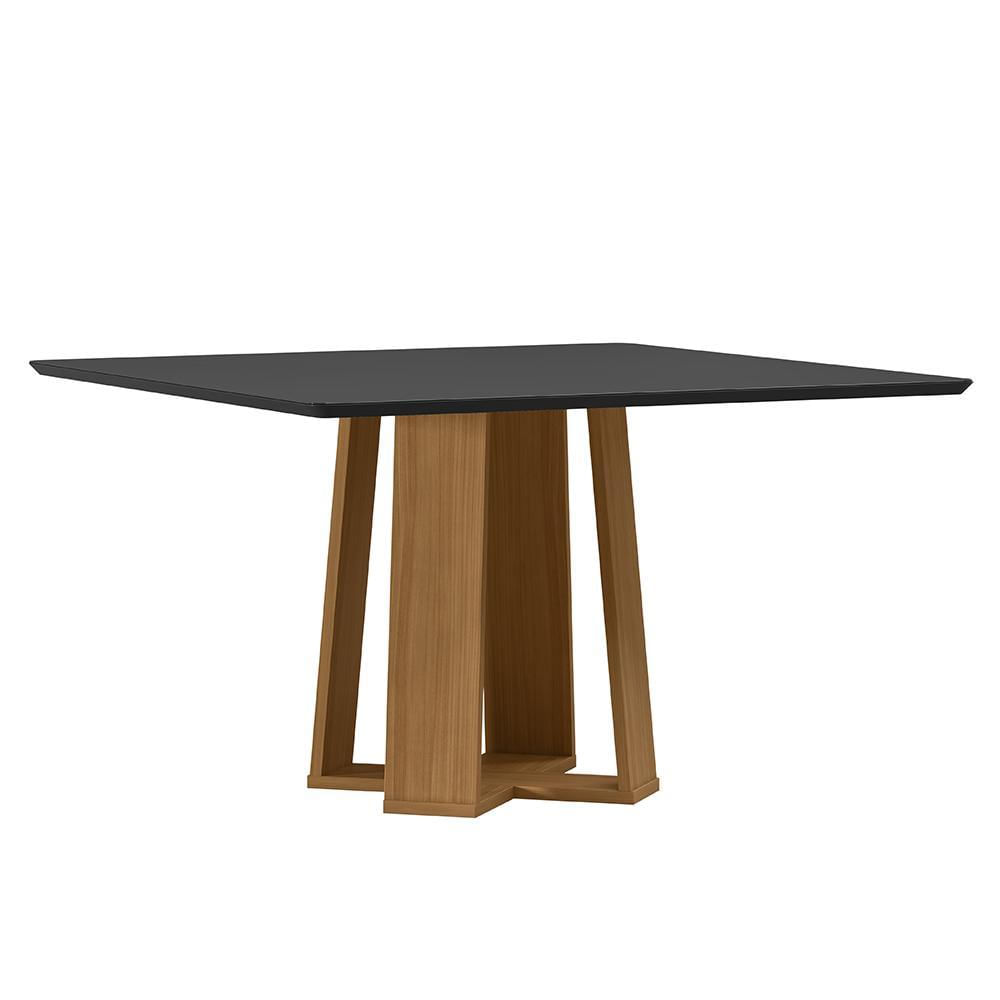 Mesa De Jantar Valencia 135x135 Ypê/preto Tampo Em Mdf Com Vidro - New Ceval