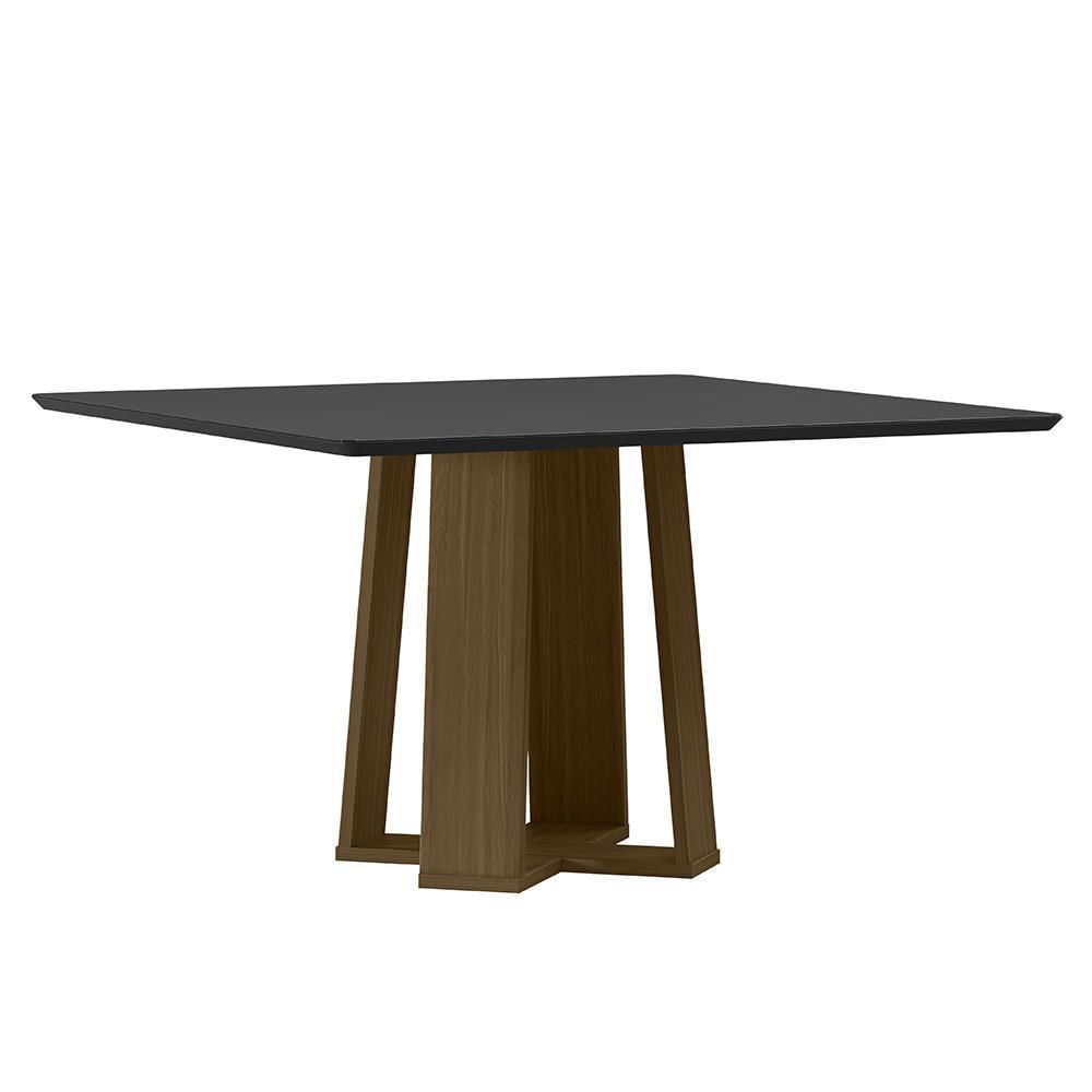 Mesa De Jantar Valencia 135x135 Imbuia/preto Tampo Em Mdf Com Vidro - New Ceval