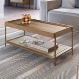 Mesa De Centro Retangular Com Prateleira 93cm Palhinha Pé Metal Oslo Hanover/dourado