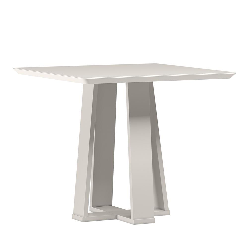 Mesa De Jantar Valencia 90x90 Off White Tampo Em Mdf Com Vidro - New Ceval