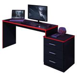 Mesa Para Computador Gamer Drx 5000 Preto Trama Vermelho - Móveis Leão