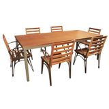 Conjunto Com Mesa Retangular Tampo De Madeira 6 Cadeiras Horizonte Marrom