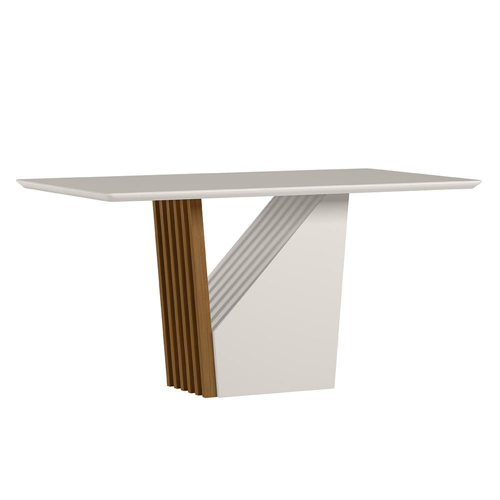 Mesa De Jantar Veneza 160x90 Ypê/off White Tampo Em Mdf Com Vidro - New Ceval