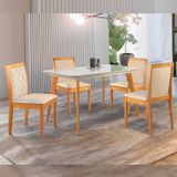 Conjunto Sala De Jantar Mesa Versales 120cm Com 4 Cadeiras Berlim estrutura Em Madeira Maciça E Tampo Mdf/vidro Cinamomo/off White/bege