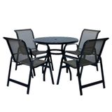 Jogo De Mesa Com 4 Cadeiras Aluminio Tela De Piscina Jardim Preto