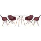 Mesa Redonda Eames 100 Cm Branco + 4 Cadeiras Eiffel Daw Marrom Marrom