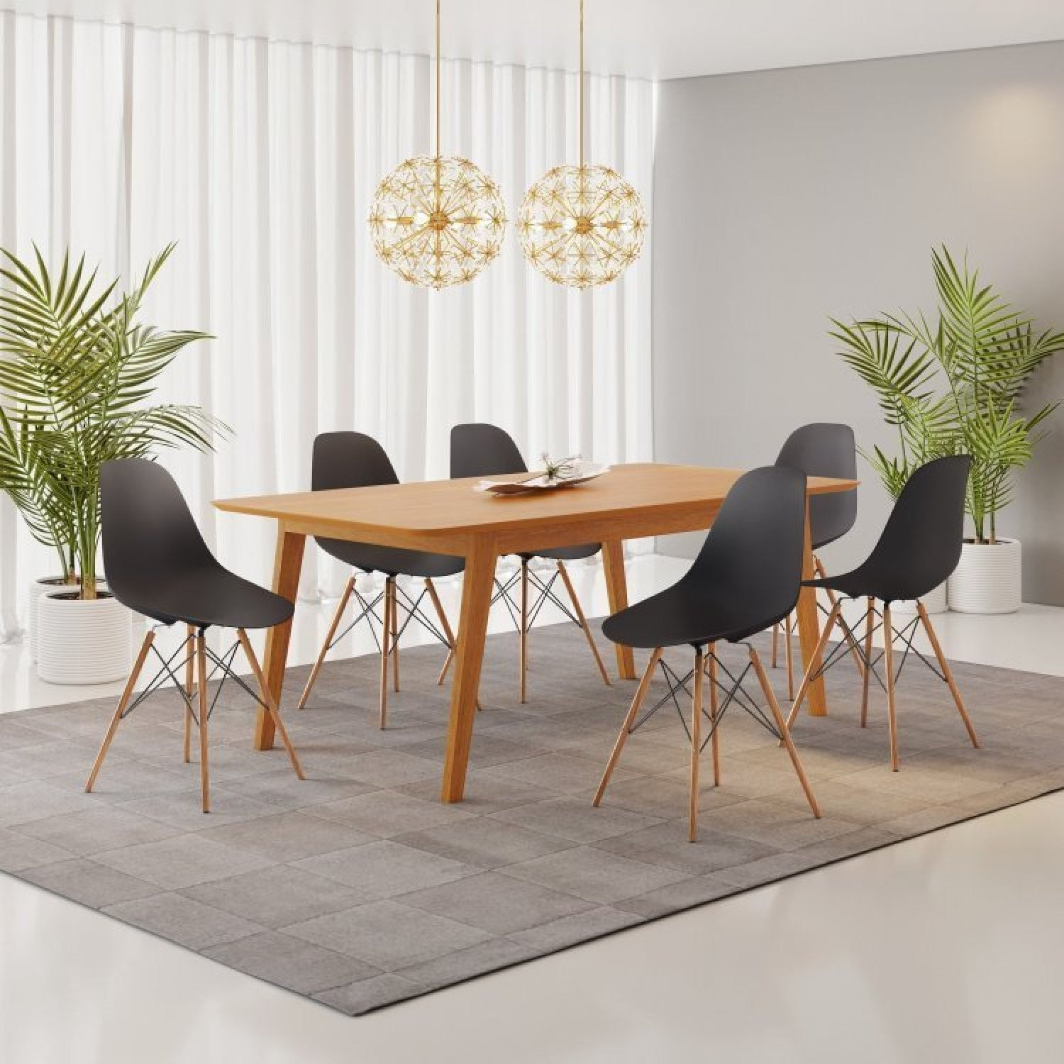 Conjunto Mesa De Jantar Madeira Maciça Retangular Com 6 Cadeiras Eames Cinamomo/preto