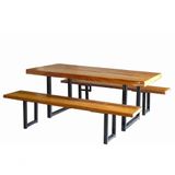 Conjunto Mesa De Jantar 2 M Com 2 Bancos Em Madeira Maciça