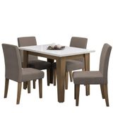 Conjunto De Mesa Sala De Jantar Miami Com 4 Cadeiras Trieste Suede 1,20m Cedro / Off White / Mascavo Dobuê Castanho/branco